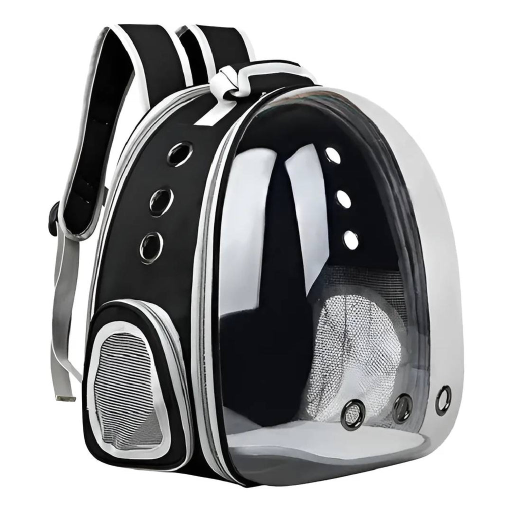 MOCHILA TRANSPORTADORA MASCOTAS RIGIDA CAPSULA TRANSPARENTE - NEGRO - ROSA