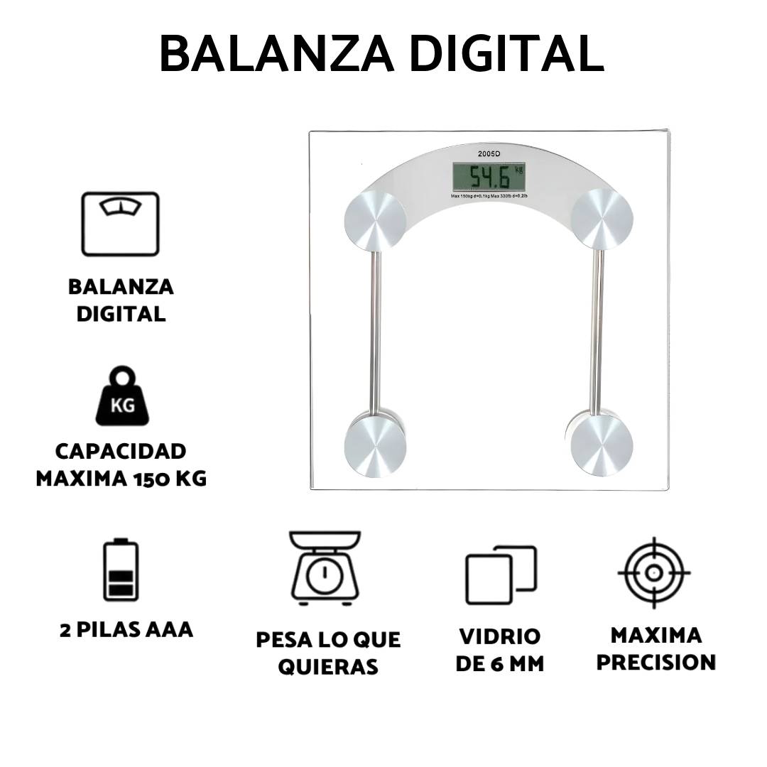 BALANZA DIGITAL VIDRIO LCD - 30x30cm - 150kg