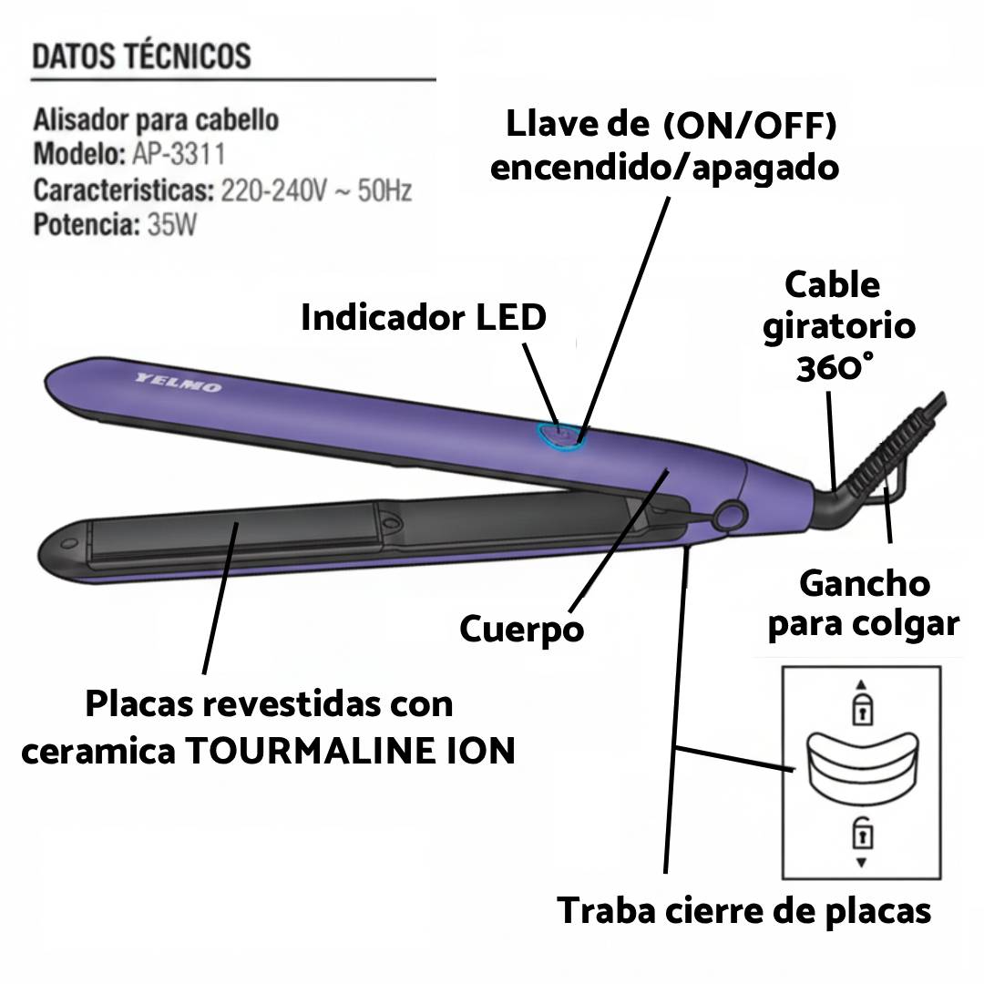 PLANCHITA PELO YELMO ION LISO PROFESIONAL - 210c°