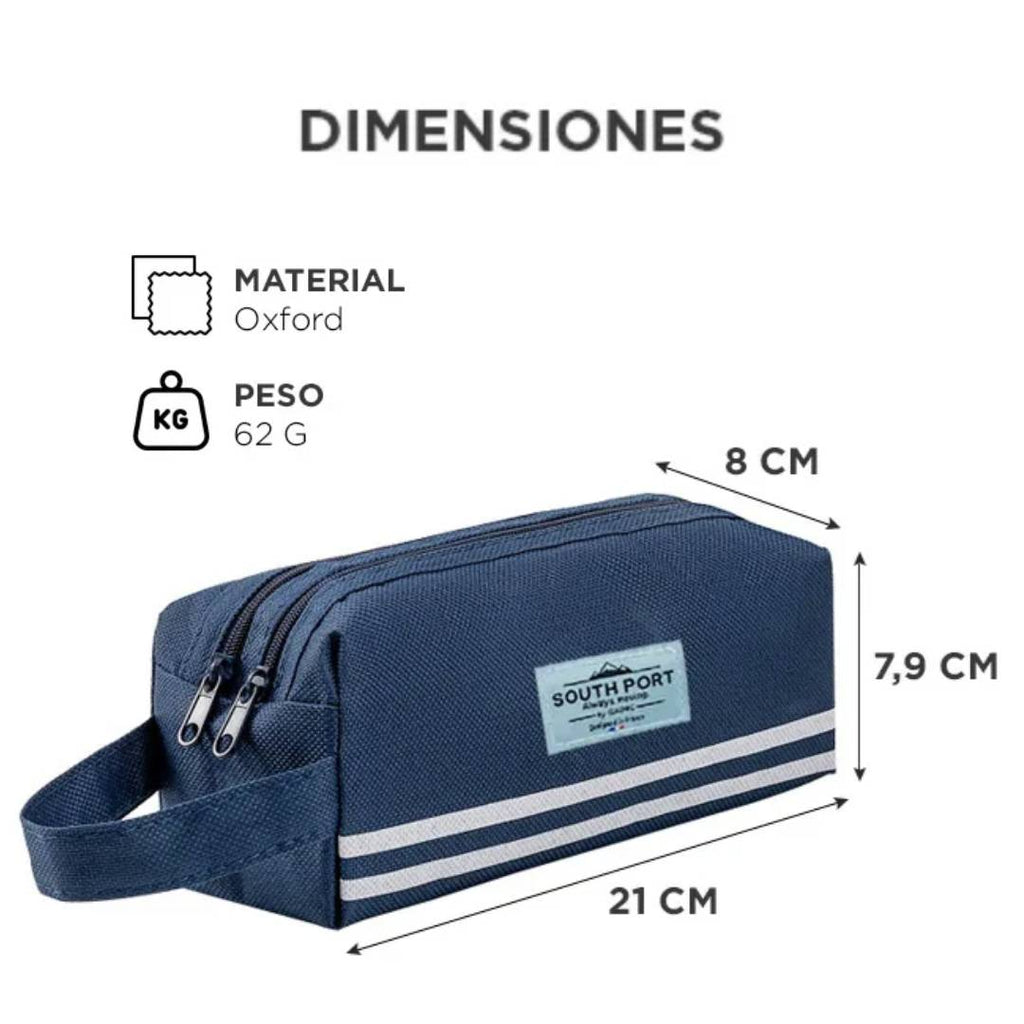 CARTUCHERA ESCOLAR IMPERMEABLE DOBLE CIERRE SOUTH PORT - AZUL - ROSA