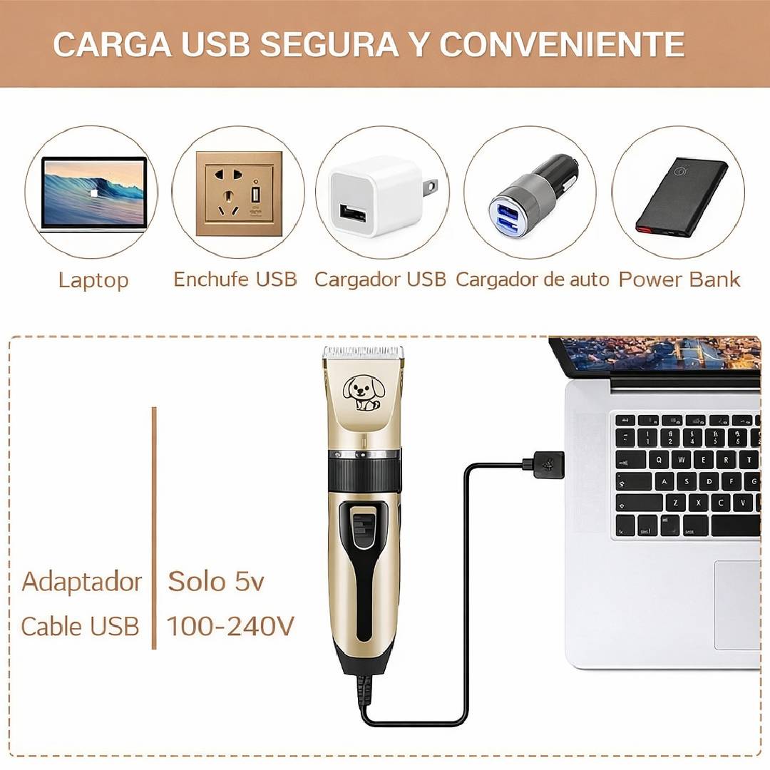 MAQUINA CORTA PELO PERRO MASCOTA RECARGABLE INALAMBRICA ACC