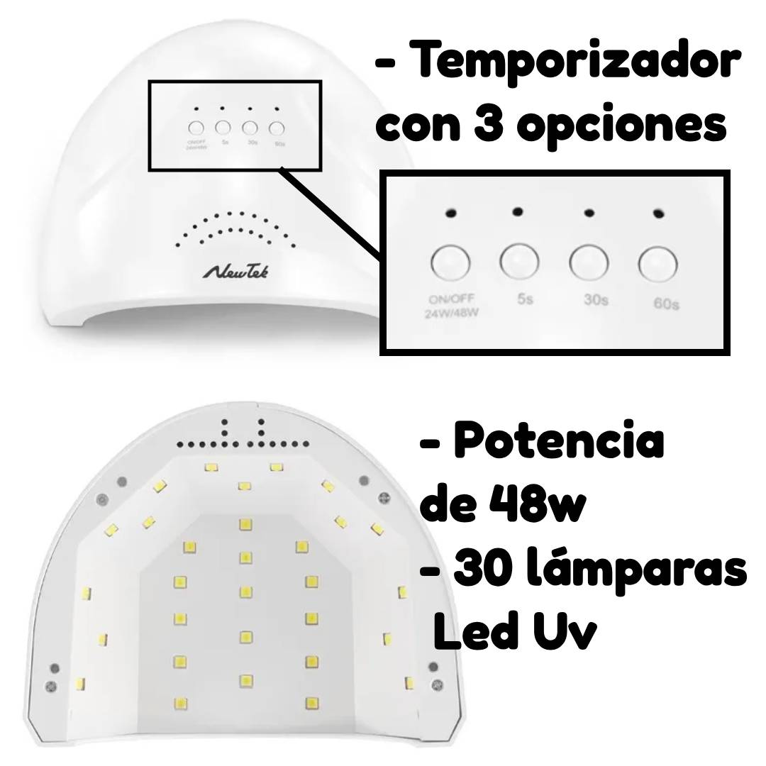 CABINA UV LED MANICURA UÑAS ESCULPIDA GELIFICADA NEWTEK - 48w - 30 lamparas