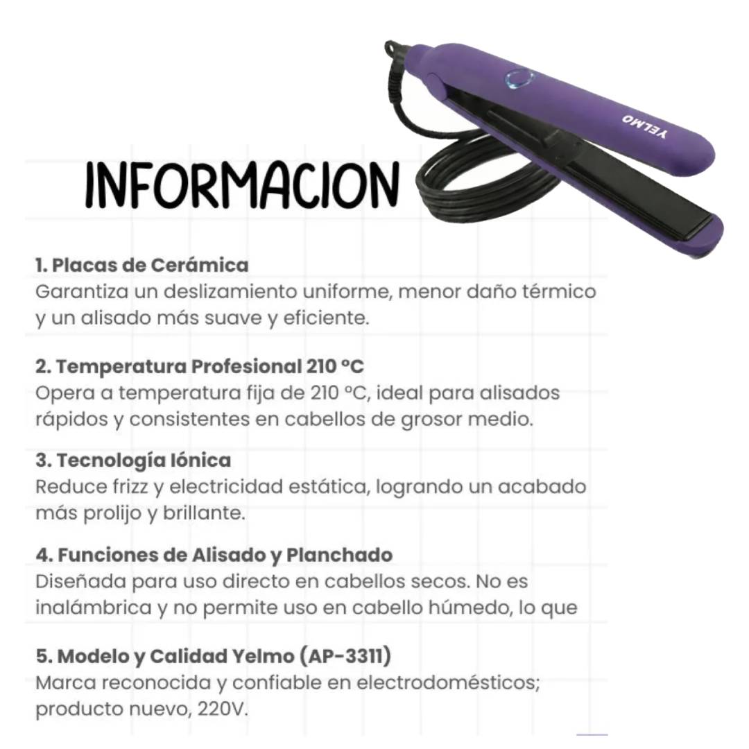 PLANCHITA PELO YELMO ION LISO PROFESIONAL - 210c°
