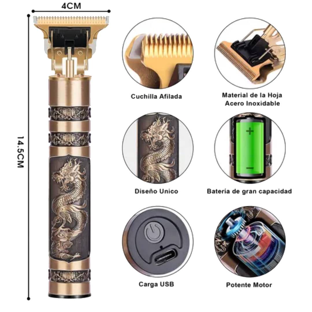 AFEITADORA, CORTE PELO, PATILLERA, VINTAGE DRAGON DORADO T-BLADE