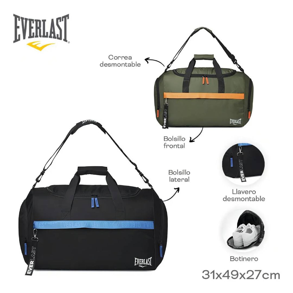 BOLSO DEPORTIVO EVERLAST GRANDE CON BOTINERO - NEGRO
