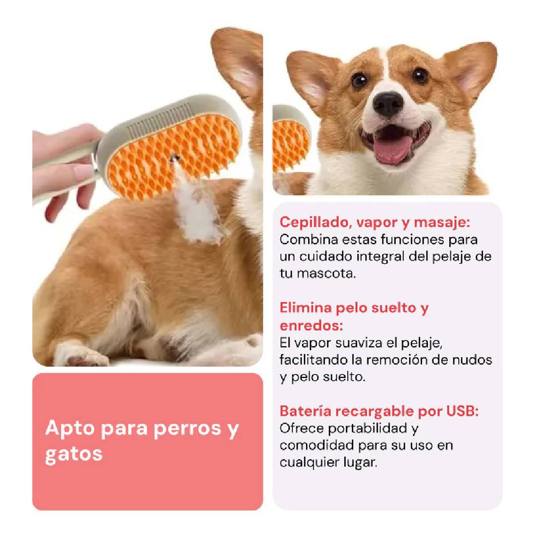 CEPILLO A VAPOR PEINE MASAJEADOR SACA PELOS