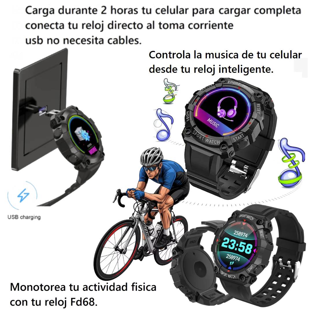 SMARTWATCH FD68 NEGRO - ROJO - ROSA