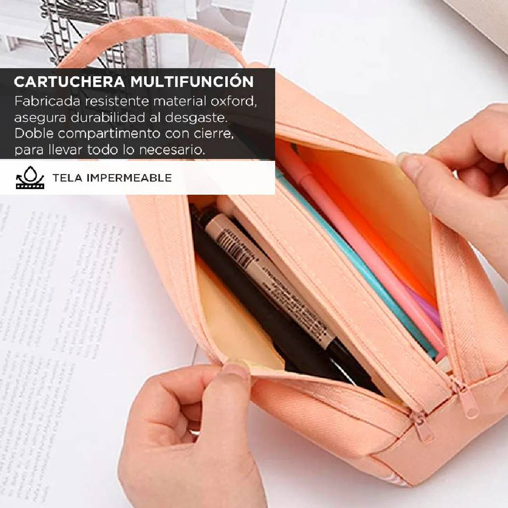 CARTUCHERA ESCOLAR IMPERMEABLE DOBLE CIERRE SOUTH PORT - AZUL - ROSA