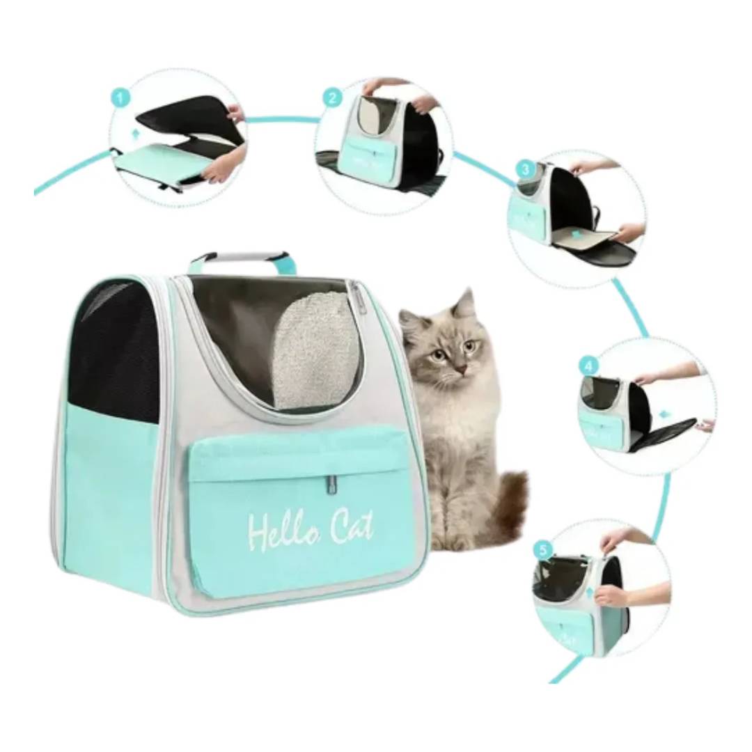 MOCHILA HELLO CAT MASCOTAS SUONO - CELESTE