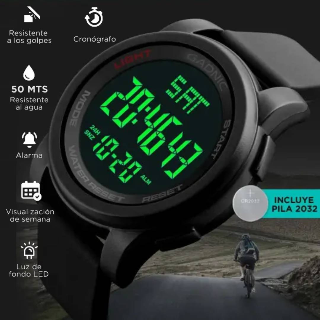RELOJ DIGITAL GADNIC APOLO - SUMERGIBLE 50mts - NEGRO