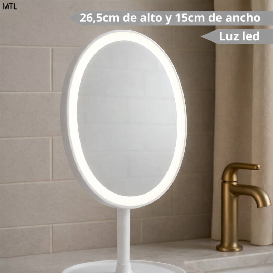 ESPEJO MESA OVALADO MTL LUZ LED 3 TONOS MAQUILLAJE - 15x26,50cm