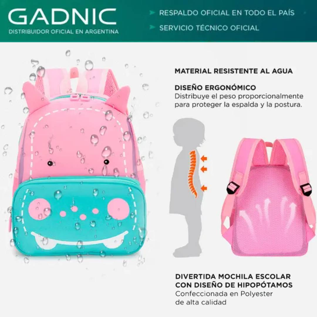 MOCHILAS ESCOLAR GADNIC NIÑOS HIPOPOTAMO