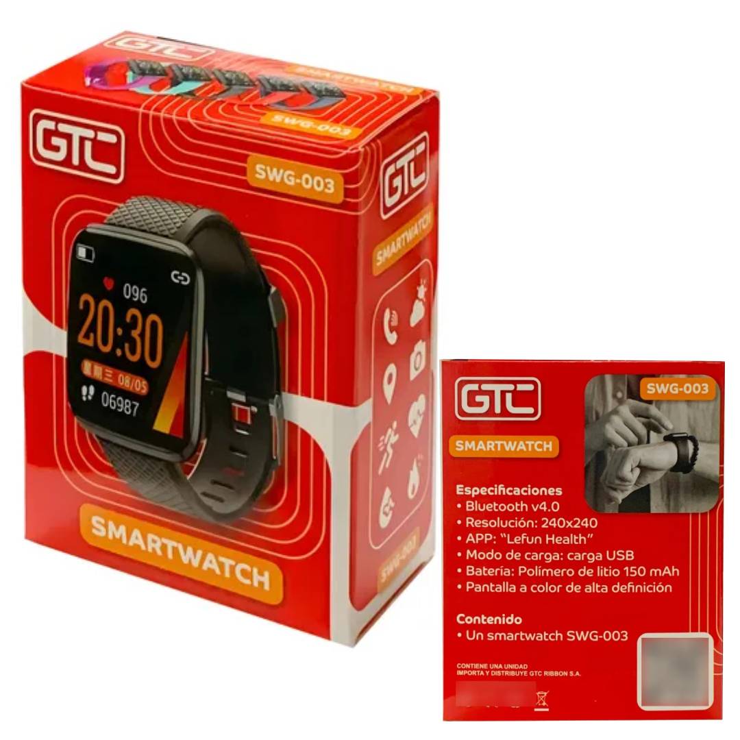 SMARTWATCH GTC SWG-003 NEGRO - ROJO
