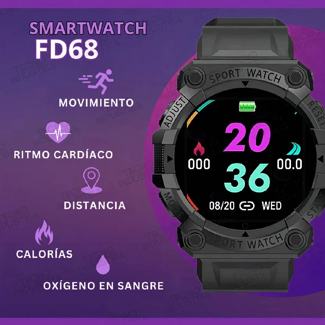 SMARTWATCH FD68 NEGRO - ROJO - ROSA