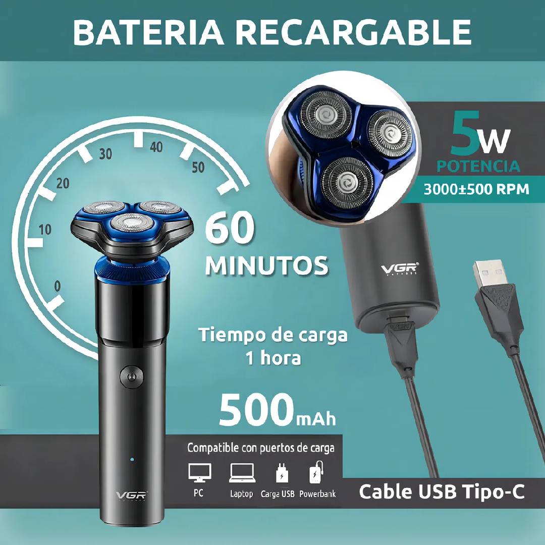 AFEITADORA ELECTRICA RECARGABLE SHAVER V-325 - 5w - 3000rpm